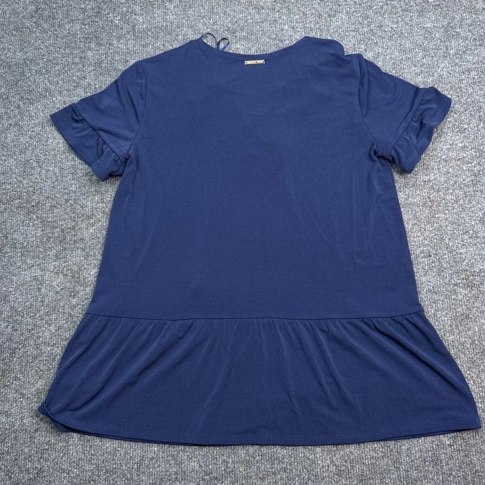 Michael Kors MK Blouse Top Womens Size Small Navy Blue Cinch Neck‎ Tasseled